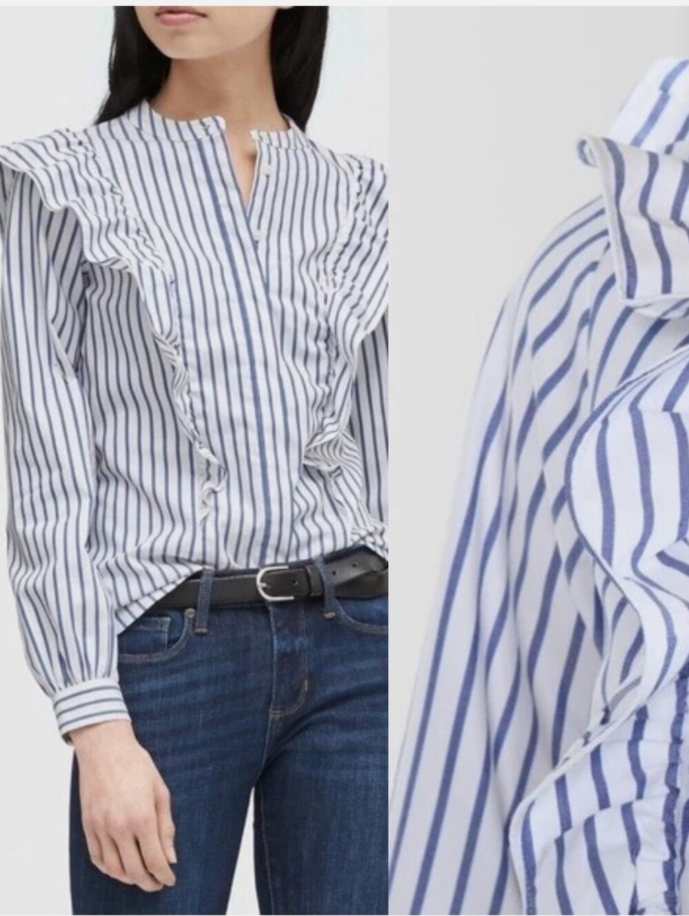 Banana Republic Riley-Fit Striped Ruffle-Front Shirt - Picture 5 of 5